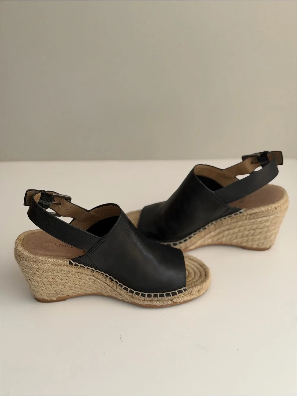 Caslon Black Leather Espadrille Wedge Slingback
